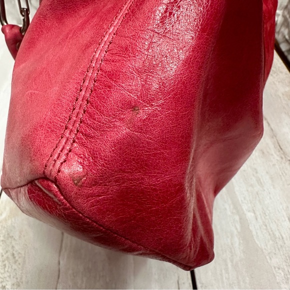 Plinio Visona Vibrant Pink Leather Shoulder Bag Red Suede Panel Large Hobo - Picture 16 of 16